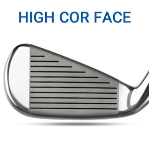 face view of Dynacraft Driving Iron and text, "High COR Face"